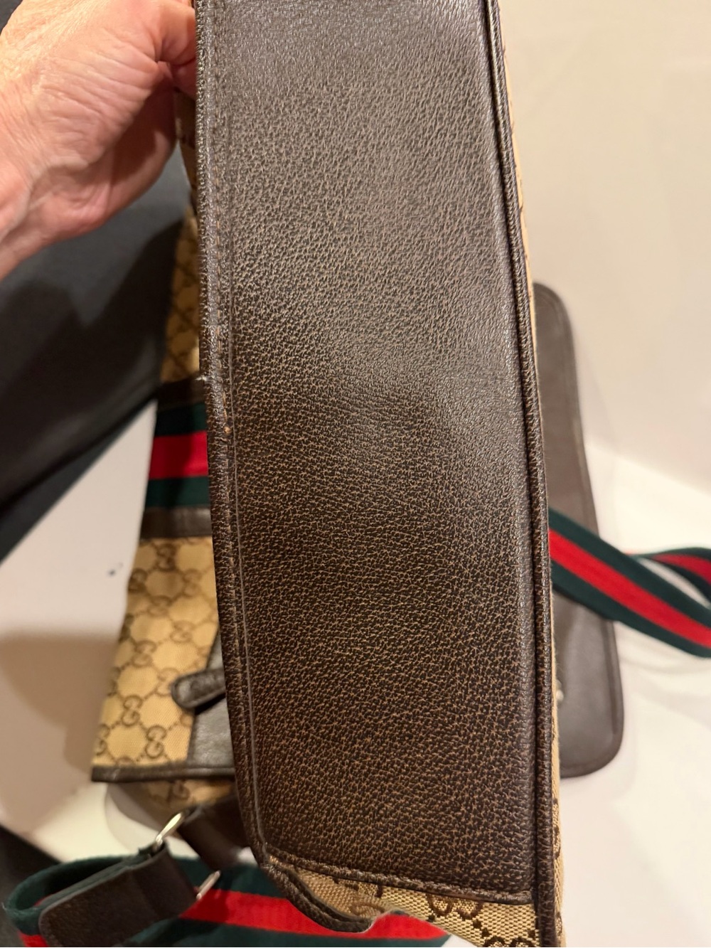 Gucci like Beige GG Canvas Messenger Bag with Red & Green Stripe - Picture 7 of 12
